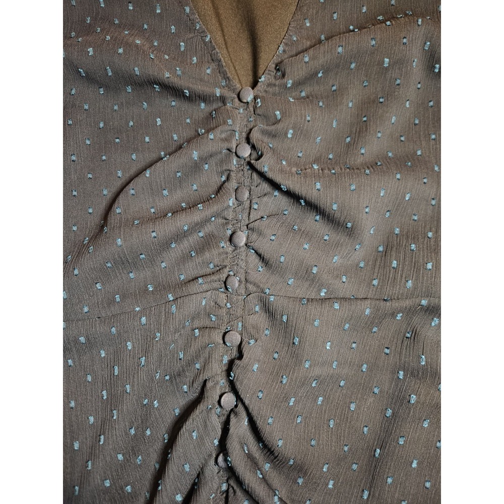 Leith Women's Dress Large Polka Dot Shirred Blue Long Sleeve V Neck Knee Length - Picture 4 of 13